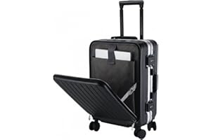 YYW Aluminum Frame Carry on Luggage, 20-Inch PC+ABS Hard Shell Suitcase with Laptop Compartment, TSA Lock, Cup Holder, USB Po