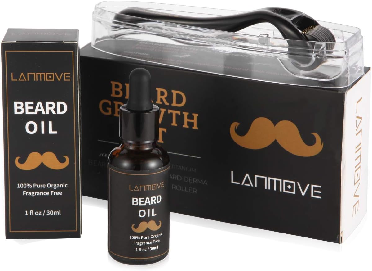 Derma Roller Beard Growth Kit,Beard Roller + Beard Growth Oil for Men, Facial Hair Roller for Men, Grow Beard with Beard Stimulator Hair Growth Kit, Organic Beard Oil and Microneedle Dermaroller