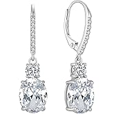 FJ Dangle Drop Earrings 925 Sterling Silver Solitaire Leverback Earrings Birthstone Jewelry for Women