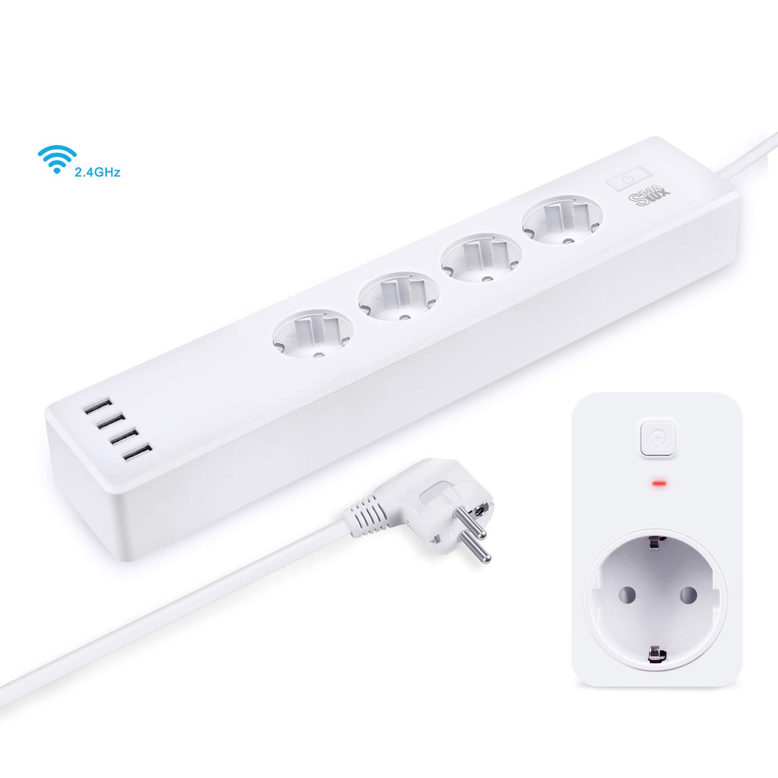 4 fach / 4 USB WLAN Steckdosenleiste Steckerleiste und Steckdose Stecker überspannungsschutz 1,8 m Kabel Funktioniert mit Amazon Alexa (Echo und Echo Dot) Google Home und IFTTT für Sprachsteuerung App Fernsteuerung für iOS Android überall u