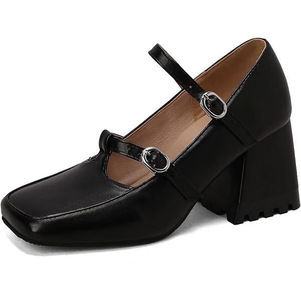 Amazon.com | LIPIJIXI Women's Double Buckle Mary Jane Block Heel