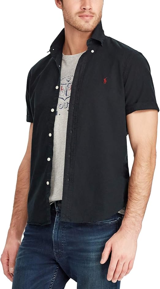 Amazon.com: Polo Ralph Lauren Men's Short Sleeve Button Down Collar Button Down Shirt (Black 