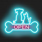 Pet Shop Open Neon Sign LED Dog And Cat Open Sign Bright Pet Grooming Salon Light Animal Shelter Storefront Decor Vet Clinic Window Sign, Ice Blue+Light Pink, 16.5"x12.4"
