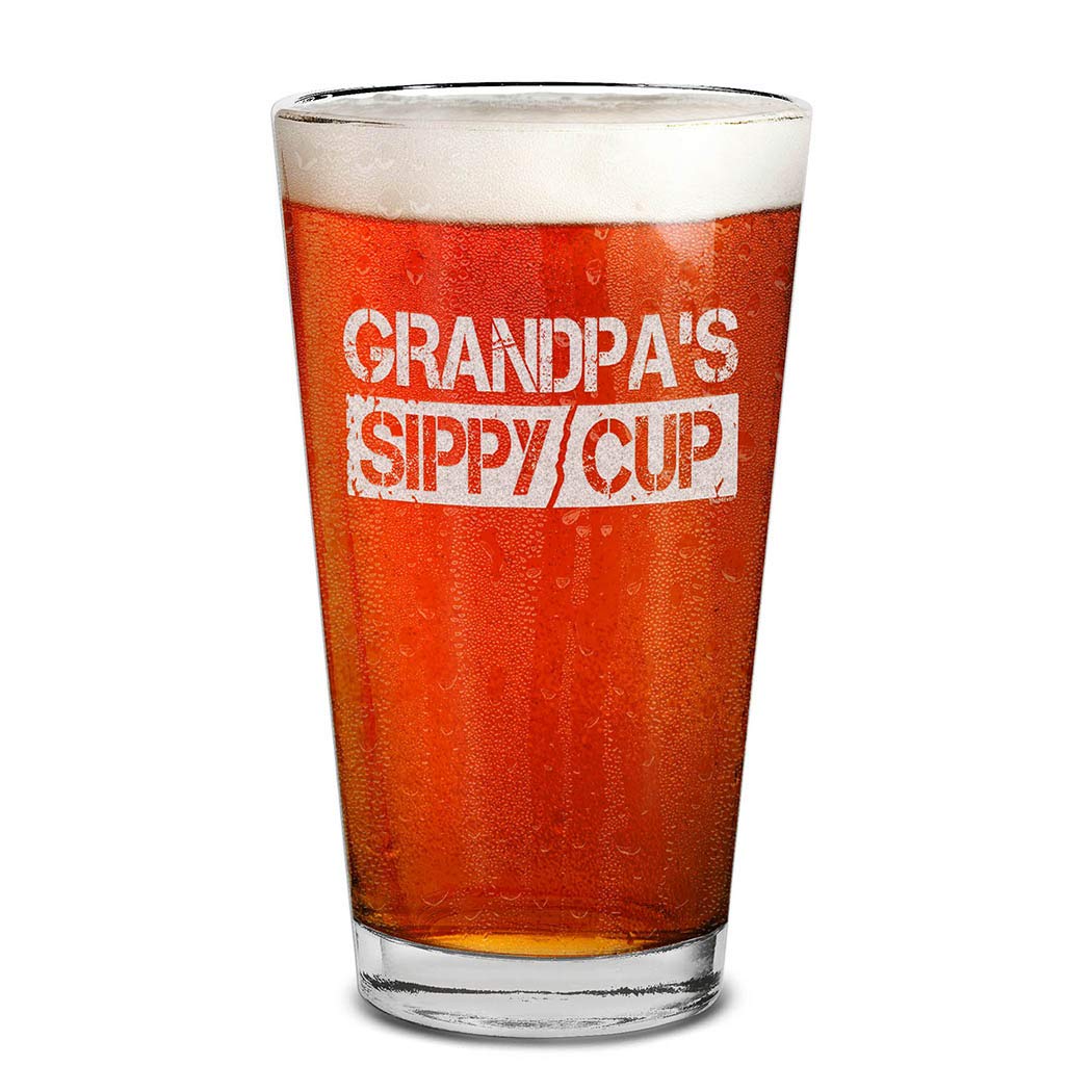 shop4ever Grandpa's Sippy Cup Laser Engraved Beer Pint Glass Gift for New Grandpa To Be Promoted To Grandpa