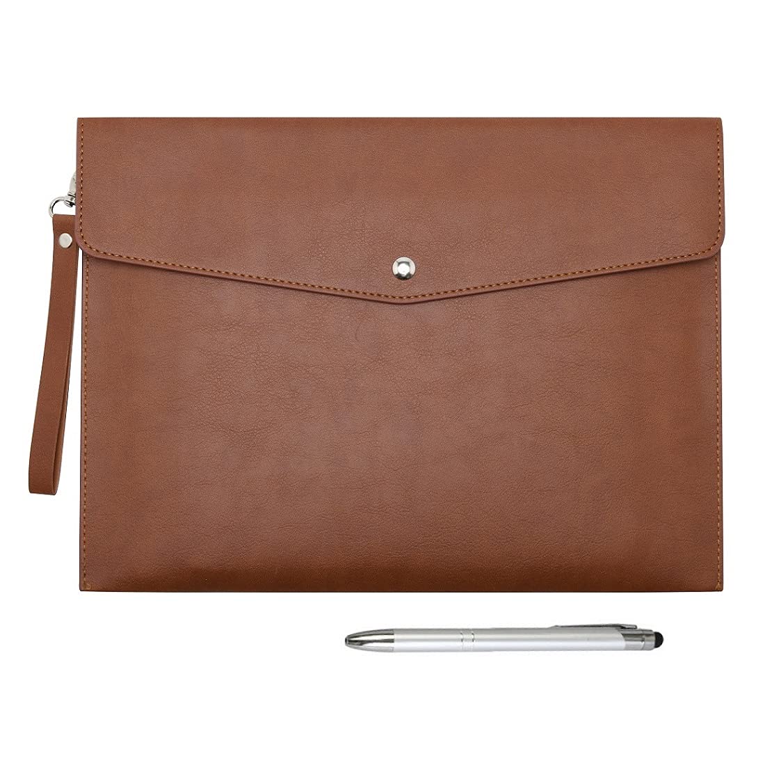 Wonderpool A4 Faux Leather Envelope Documents Multifunction Folders Stationery Bag -Portfolio File for Paper Letter Stationery Organizer and Tablet Case PC Sleeve (Coffee)