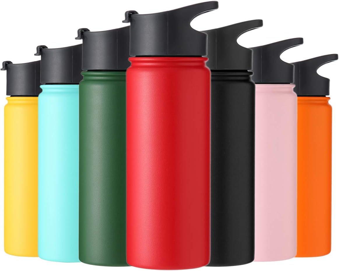 LeCrownaire No Logo - Stainless Steel Water Bottle | Vacuum Insulated Water Bottle | with 3Lids Straw Lid, Coffe Flip Lid, Handle Lid | 18/22/32 Oz Double Wall, Wide Mouth, BPA Free