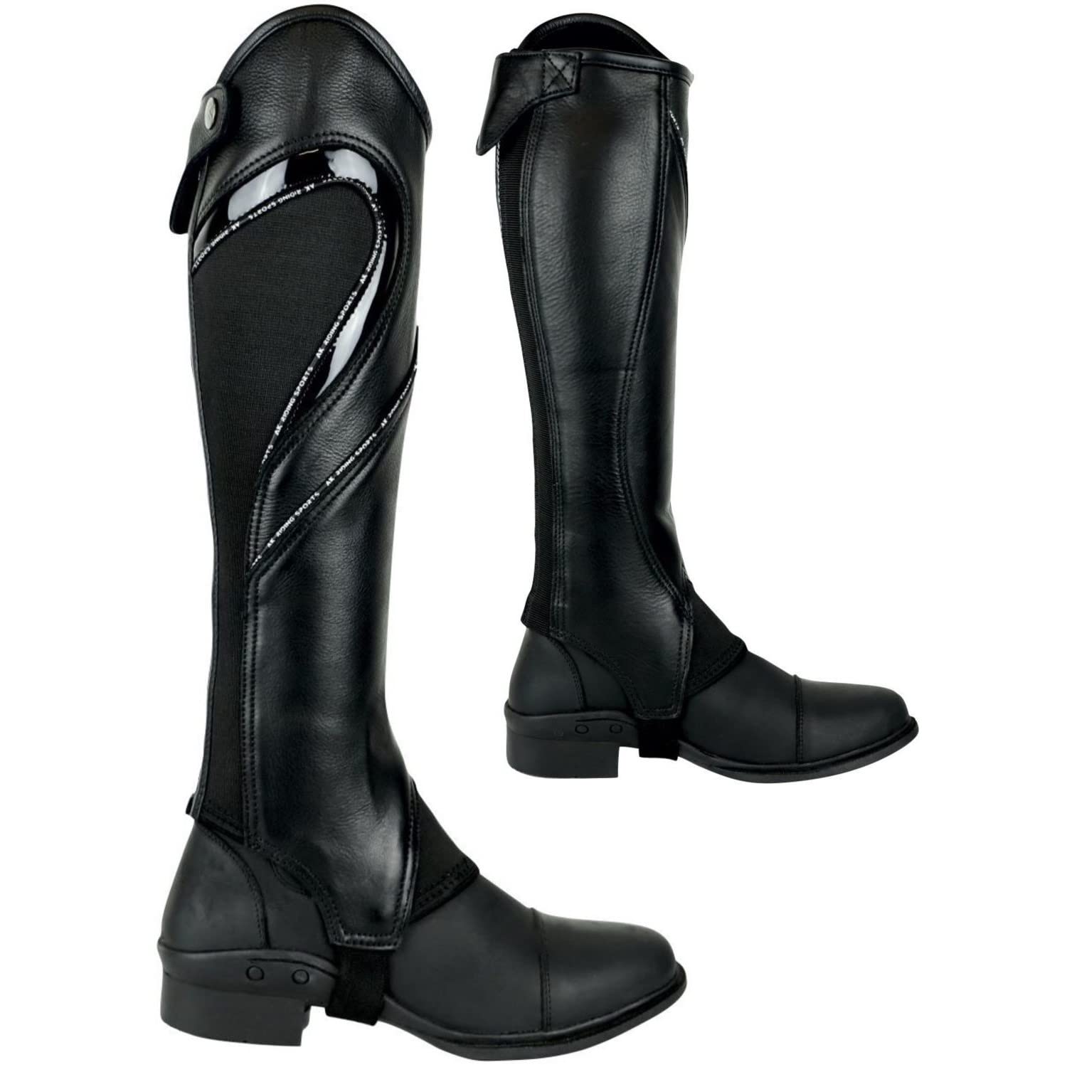 AK Sporty Soft Full Grain Leather Horse Riding Half Chaps with Snug Fitting (Black, 4XL)