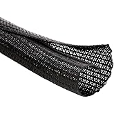 MGI SpeedWare Braided Split-Sleeve Black Wire Loom for High-Temperature Automotive Harness and Home Cable Management 25 Feet 