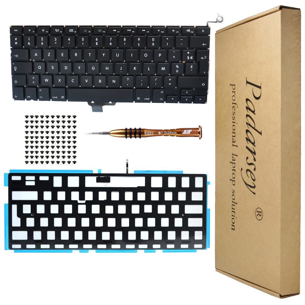 Pardarsey French Background Keyboard R閠roclair Clavier Fran鏰is with 80 Screws Compatible with MacBook Pro 13 Inch A1278 2008-2015 with Screwdriver