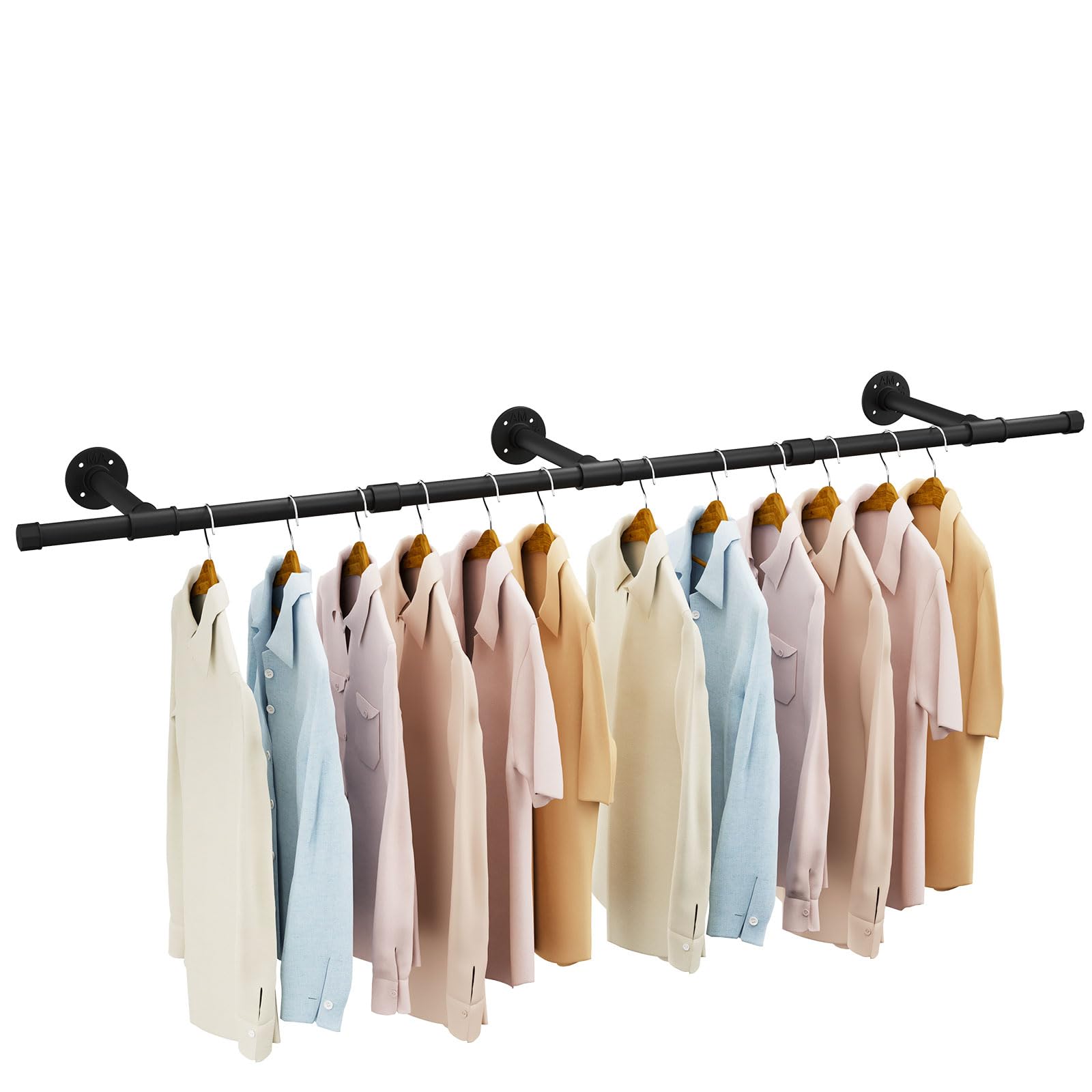 Photo 1 of IBUYKE Industrial Pipe Clothes Rack, 61.4 Inch Wall Mounted Clothing Rack, Space-Saving Hanging Closet Rod, Heavy Duty Multi-Purpose Garment Rack for Closet and Laundry Room, Black TYJ007H