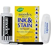 Amodex Ink &amp; Stain Kit with Stain Remover Brushes, Removes Ink, Sharpie, Grease, Food and More, Safe and Effective on Clothes, Leather and Skin, Includes 1 Bottle and 2 Brushes