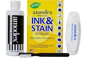 Amodex Ink & Stain Kit with Stain Remover Brushes, Removes Ink, Sharpie, Grease, Food and More, Safe and Effective on Clothes, Leather and Skin, Includes 1 Bottle and 2 Brushes