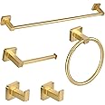 Ntipox 5 Pieces Brusehd Gold Bathroom Hardware Accessories Set,Stainless Steel 23.6" Hand Towel Bar Set Gold, Toilet Paper Holder, Towel Ring ，Towel Rack Set Gold