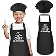 XLSXEXCL Kids Apron and Chef Hat Set, “CHEF in training” Apron Adjustable Child Apron Chef in Training Funny Apron