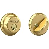 Schlage Single Cylinder Front Door Deadbolt, Bright Brass | Single cylinder deadbolt with keyed outside &amp; thumbturn inside, Universal fit, Highest residential security &amp; durability
