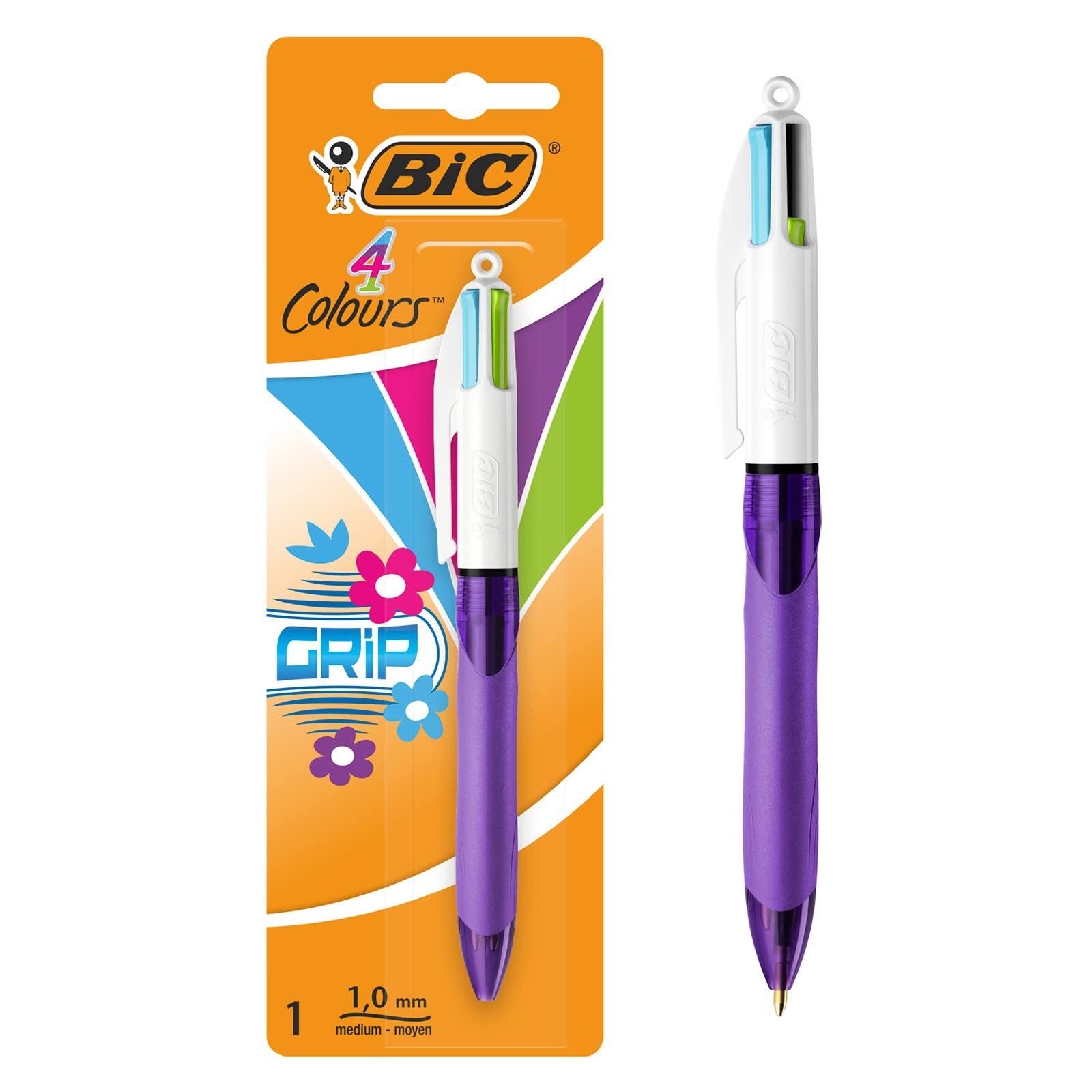 Bic 4 Colours Grip Ballpoint Pen Fashion Colours 1 Pack, 8922912