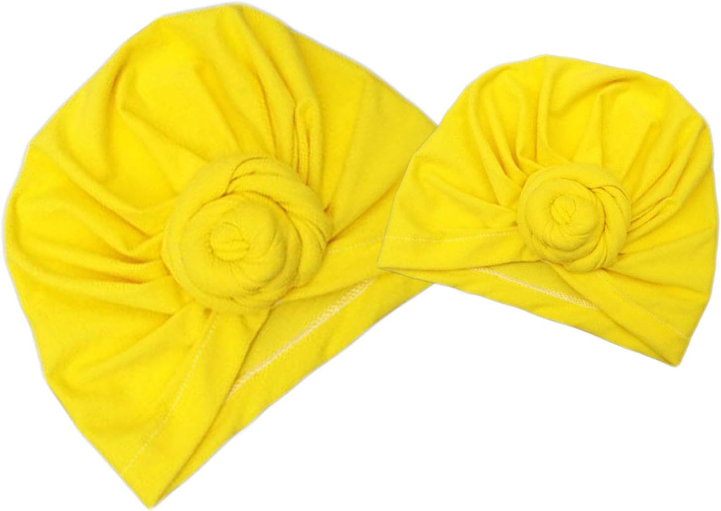 Meihuida Mom and Me Turban Cap Infant Toddler Girls Boys Indian Cap Twist Knotted Turban Beanie Hats Family Matching Headwrap (Yellow)