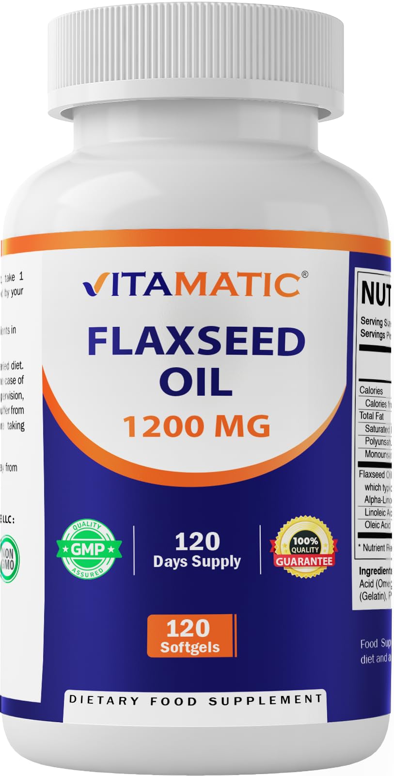 Vitamatic Flaxseed Oil 1200mg 120 from Cold Pressed Flax Seed - 675 mg of ALA Omega 3 Fatty Acids for Improving Heart Health