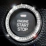 Chrystal Bling Ring Emblem Sticker- Zone Tech Rhinestone Start Engine- Ignition Button Car Key Knob-Interior Bling Push Button Auto- Decorative Decal Unique Silver Sparkly- Vehicle Rings Woman Car Acc