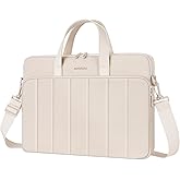 MOSISO Laptop Bag 15.6 inch, Compatible with MacBook Pro 16 inch, 15-15.6 inch, HP, Dell, Acer, Notebook, Vertical Quilted Puffy Laptop Messenger Shoulder Bag with Shoulder Strap&Raised Pocket, Beige