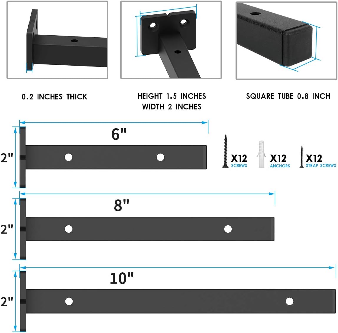 Classic Shelf Bracket 6 inch Anti-Rust Solid Matte Black Well-Made Hidden Shelf Brackets Wrought Iron Style Wall Mental Brace for DIY (6-Pack Hardware Only): Home Improvement