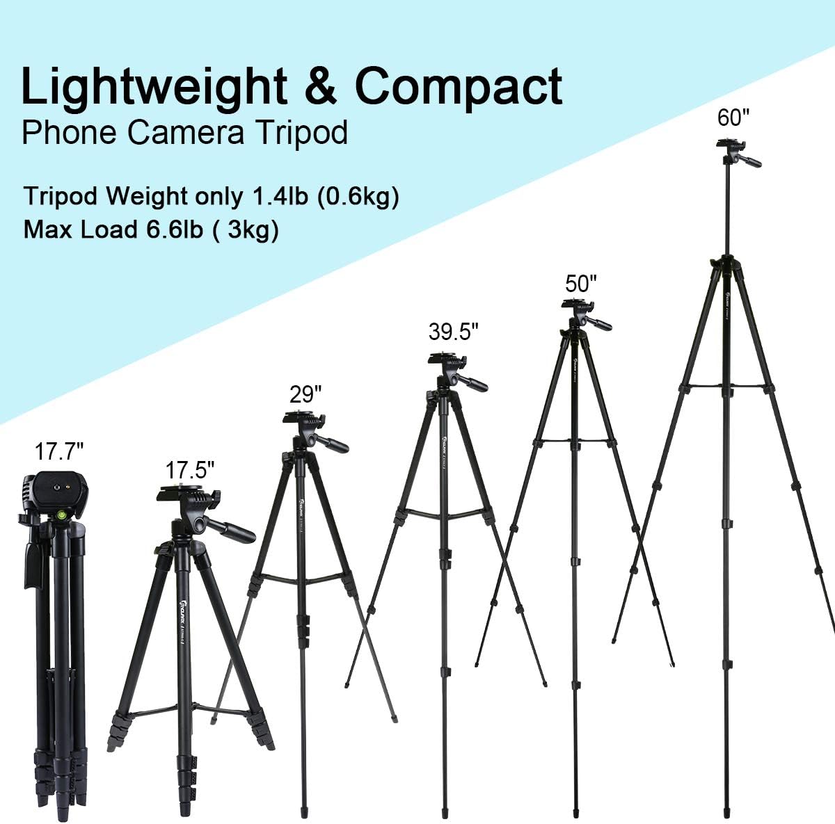 Endurax 60'' Camera Phone Tripod Stand for DSLR Canon Nikon with Universal Phone Mount, Bubble Level and Carry Bag : Camera & Photo