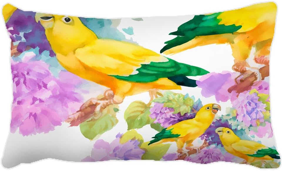 Yohoba Cotton Canvas Rectangle Pillowcase Cover Watercolor Parrots Flowers Lumbar Pillow Covers Cases 12x24 Inches