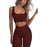 FAFOFA Ribbed Workout Outfits for Women 2 Piece Seamless Sport Bra High Waist Yoga Leggings Sets