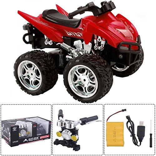 Safstar 1/12 Scale 2.4G 4D R/C Simulation ATV Remote Control Motorcycle Kids Car Toys (Premium Edition) Red
