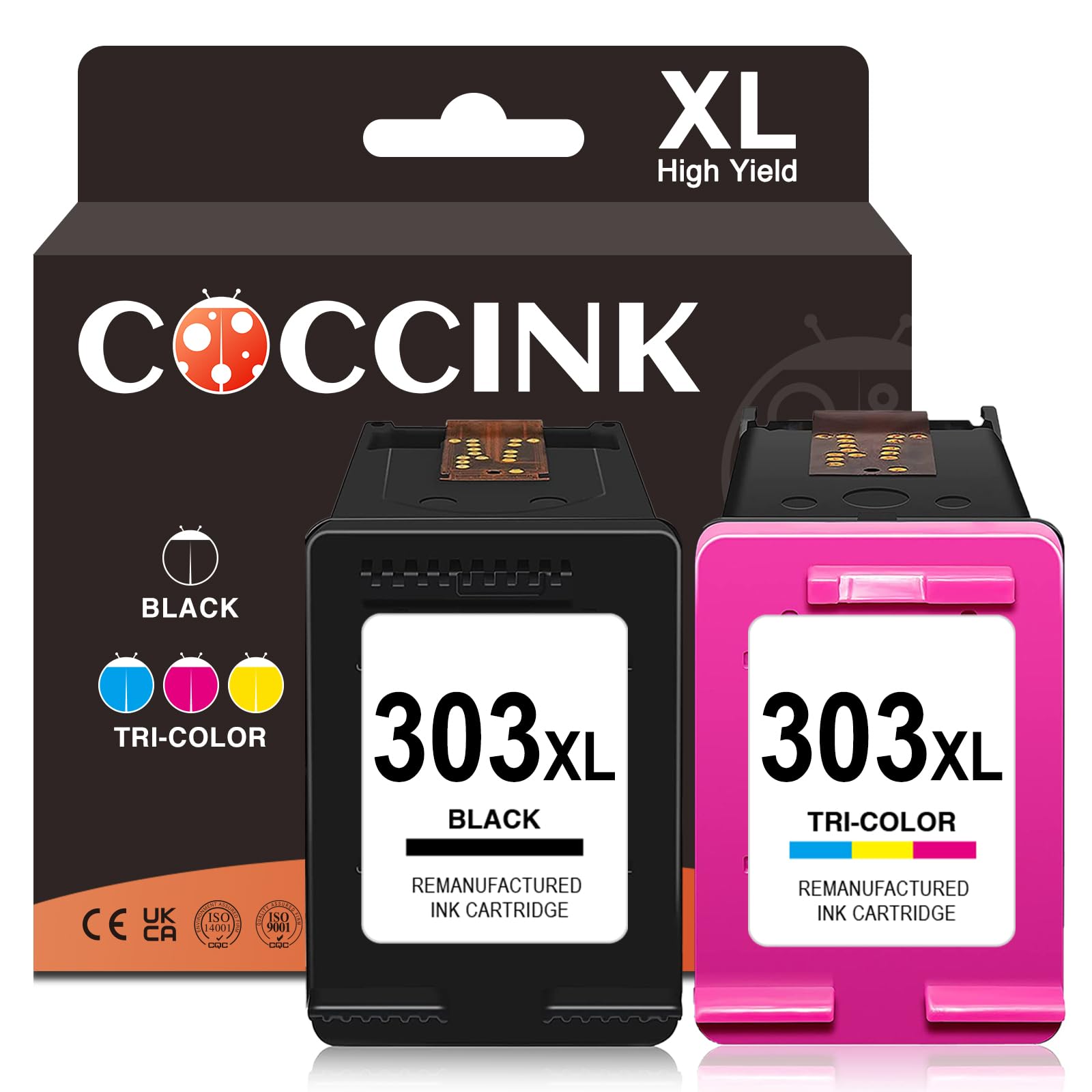 COCCINK 303XL Black and Colour Printer Ink Cartridges Replacement for HP 303 XL Compatible with Envy Photo 6222 6230 6232 6234 6255 6258 7120 7130 7134 7164 7800 7830 7855 HP TANGO X High Yield