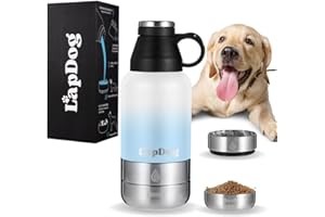 Lapdog Portable Dog Water Bottle & Food Bowls, All-in-One Accessories for Walking, Hiking, Beach- Double Walled, Insulated, Stainless Steel Water Dispenser (White/Powder Blue, Without Neoprene Bag)