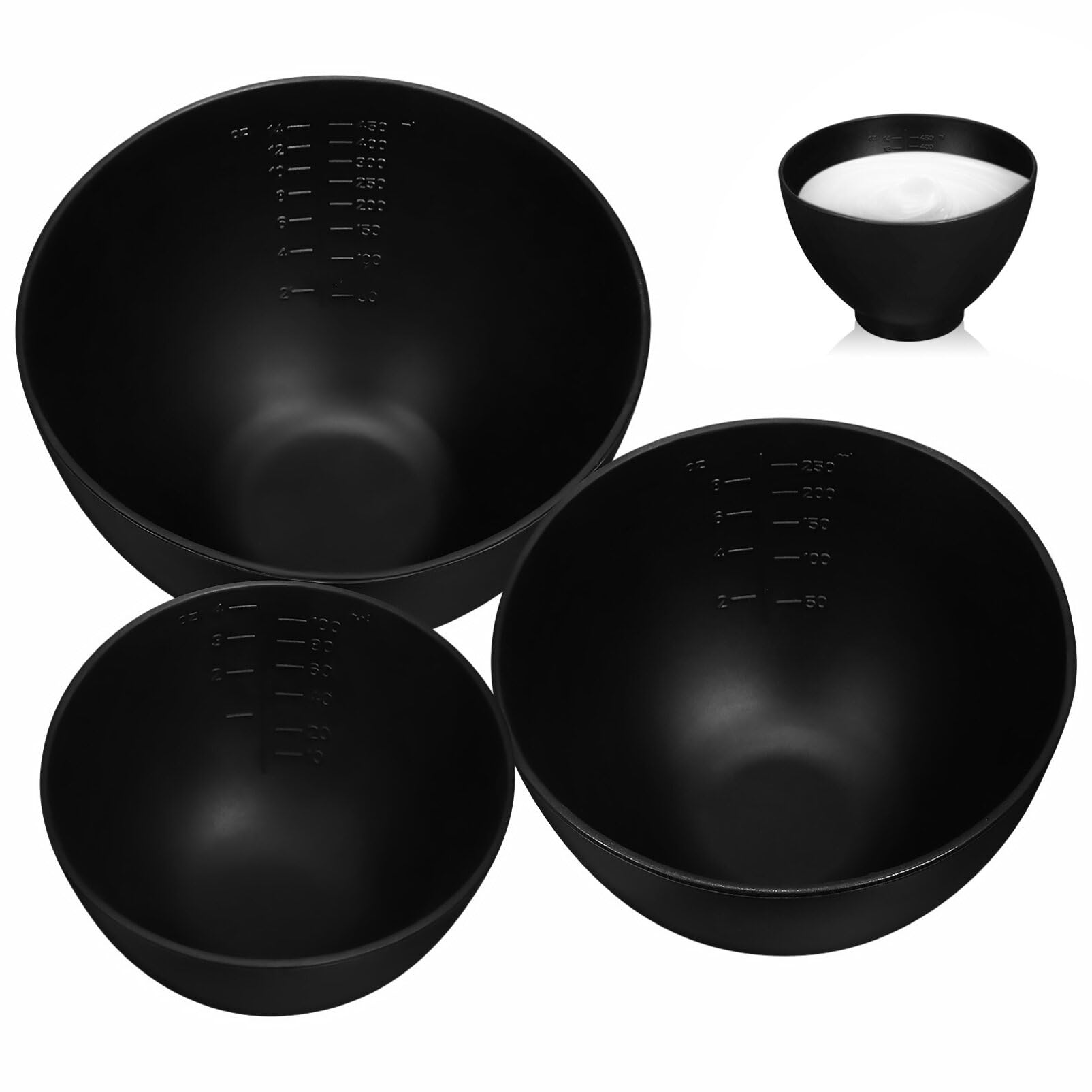 FOMIYES 3pcs Silicone Facial Bowl Set, Facial Mask Mixing Bowls, DIY Facial Mask Mixing Holder Facial Mud Bowl for Home Salon (Black)