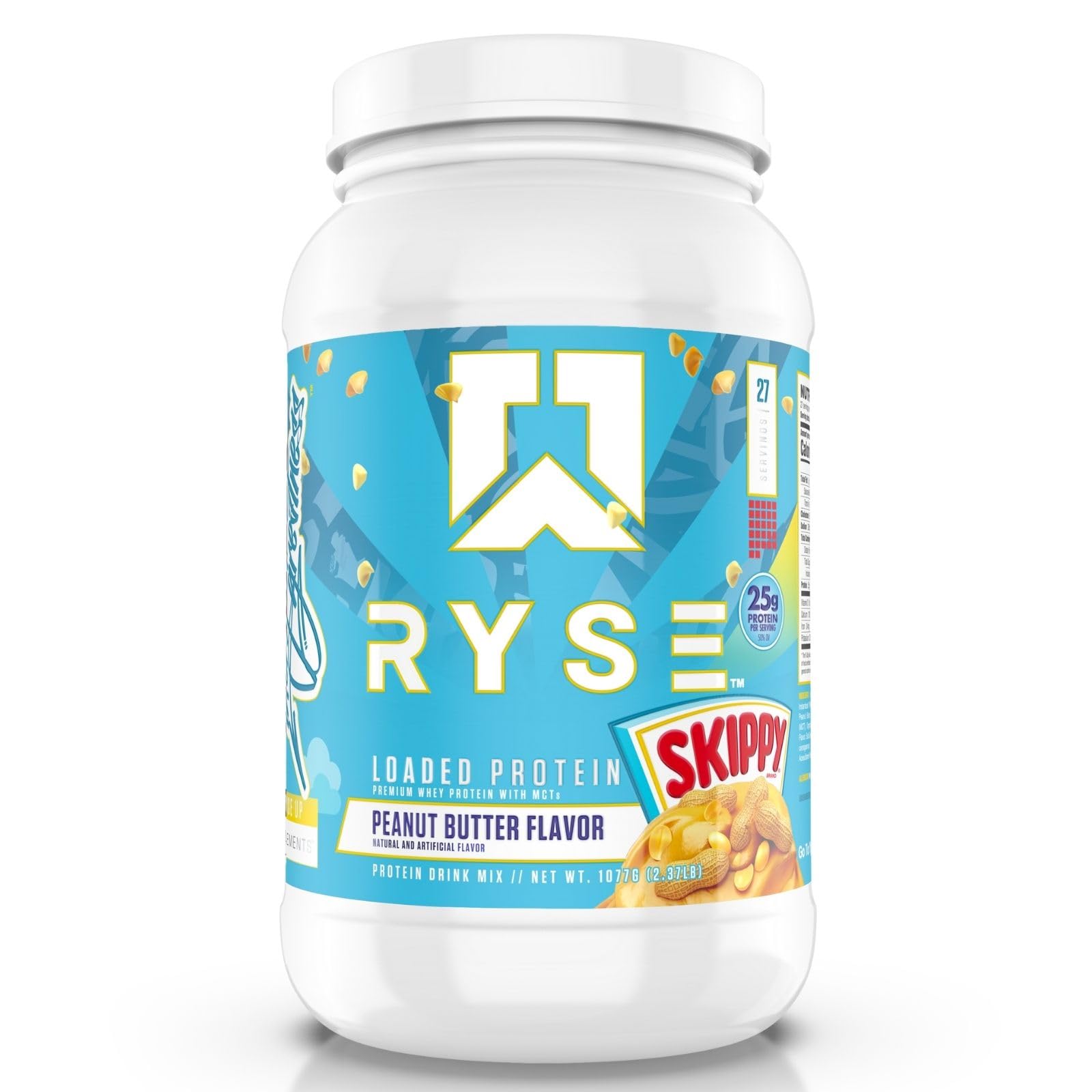 Photo 1 of Ryse Loaded Protein Powder | 25g Whey Protein Isolate & Concentrate | with Prebiotic Fiber & MCTs | Low Carbs & Low Sugar | 27 Servings (Skippy Peanut Butter)