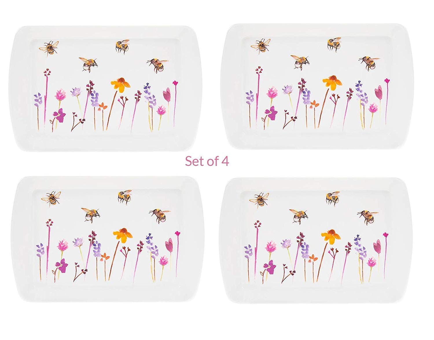 Set of 4 Snack Trays Pretty Water Colour Busy Bees Design by Jennifer Rose Gallery