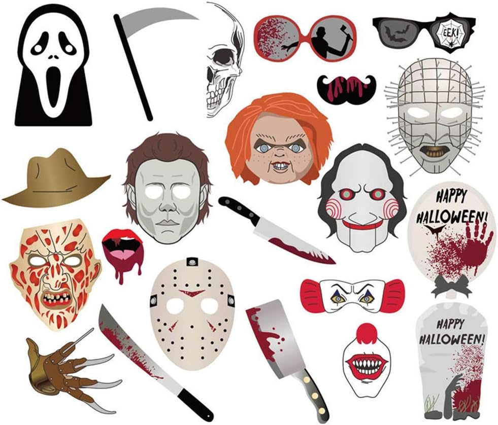 22Pcs Halloween Photo Booth Props Set Horror Family Party Decorations Mask