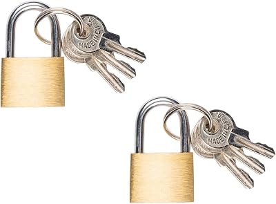 Invero 2x 20mm Brass Padlocks w/ 2 Keys - Heavy Duty Small Lock for Luggage Gym