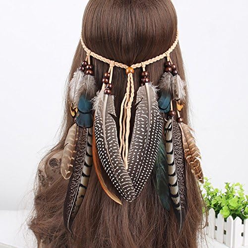 Sjalive Girl/Women Hippie Boho Feather Headband Bohemian Indian Style Peacock Feather Headband(Size 4)