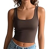 Women's Square Neck Sleeveless Tank Top Knit Ribbed Fitted Casual Basic Crop Top Shirts