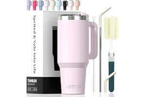 WATERSY 40 oz Tumbler with Handle,Tumbler with Lid and Straw,Double Wall Insulated Cup Stainless Steel Travel Mug(Cold for 34