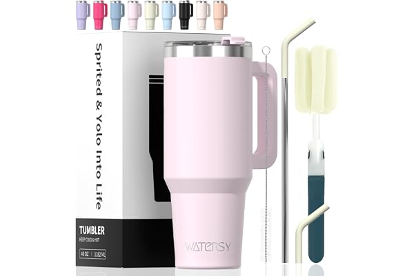 WATERSY 40 oz Tumbler with Handle,Tumbler with Lid and Straw,Double Wall Insulated Cup Stainless Steel Travel Mug(Cold for 34