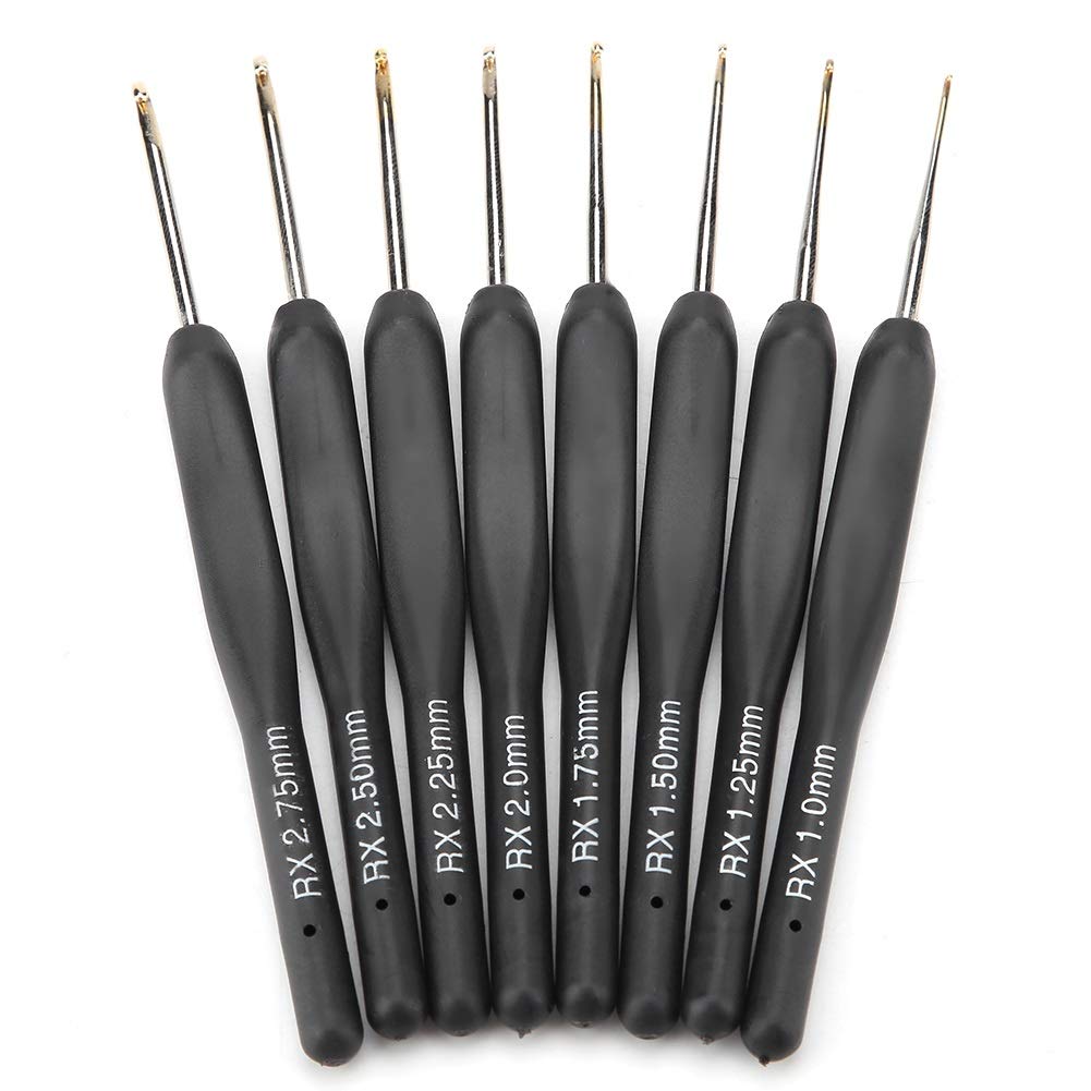 Delaman Black Soft Handle Crochet Hooks Set Strong Practicality Long-Term Use, Lighted Crochet Hooks Set Ergonomic Aluminum Hook Set Knitting Weave DIY Craft Needles Small Size