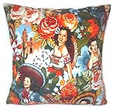 Cushion cover throw pillow case 18 inch retro vintage girls Mexican hat national dress flower garden cathedral church sweet both sides image zipper