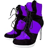 Frankie Hsu Stiletto Sport Basketball High Heeled Ankle Boots, Black Suede Classic White Sneaker Bootie, Big Size Fashion Designer Shoes For Women Men