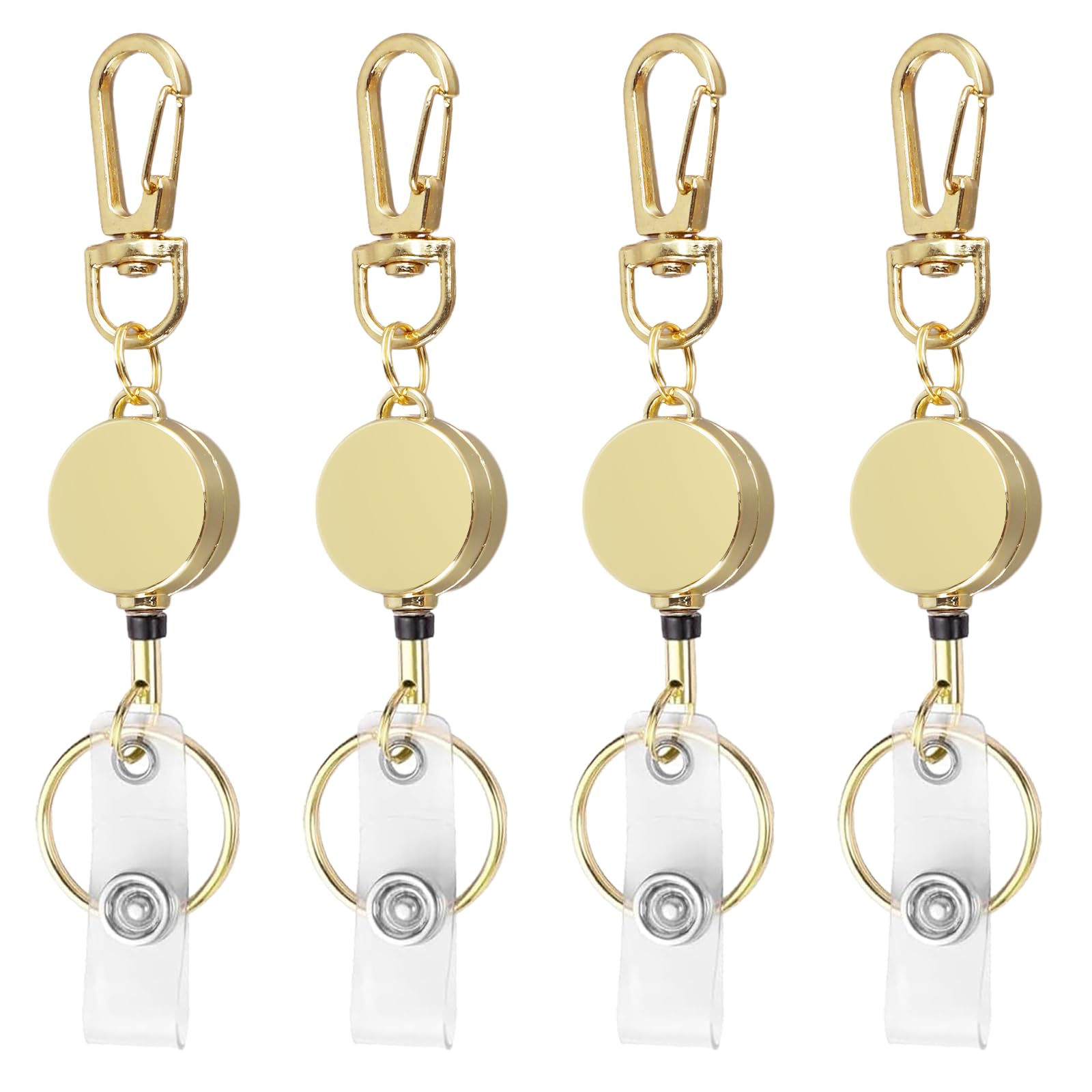 Photo 1 of 4 Pcs Retractable Badge Holder Lanyard with Key Ring, Stainless Steel Reel, ID Badge Clips for Office Workers?Gold?