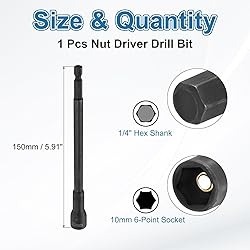 uxcell Hex Nut Driver Drill Bit 10mm Metric 6-Point