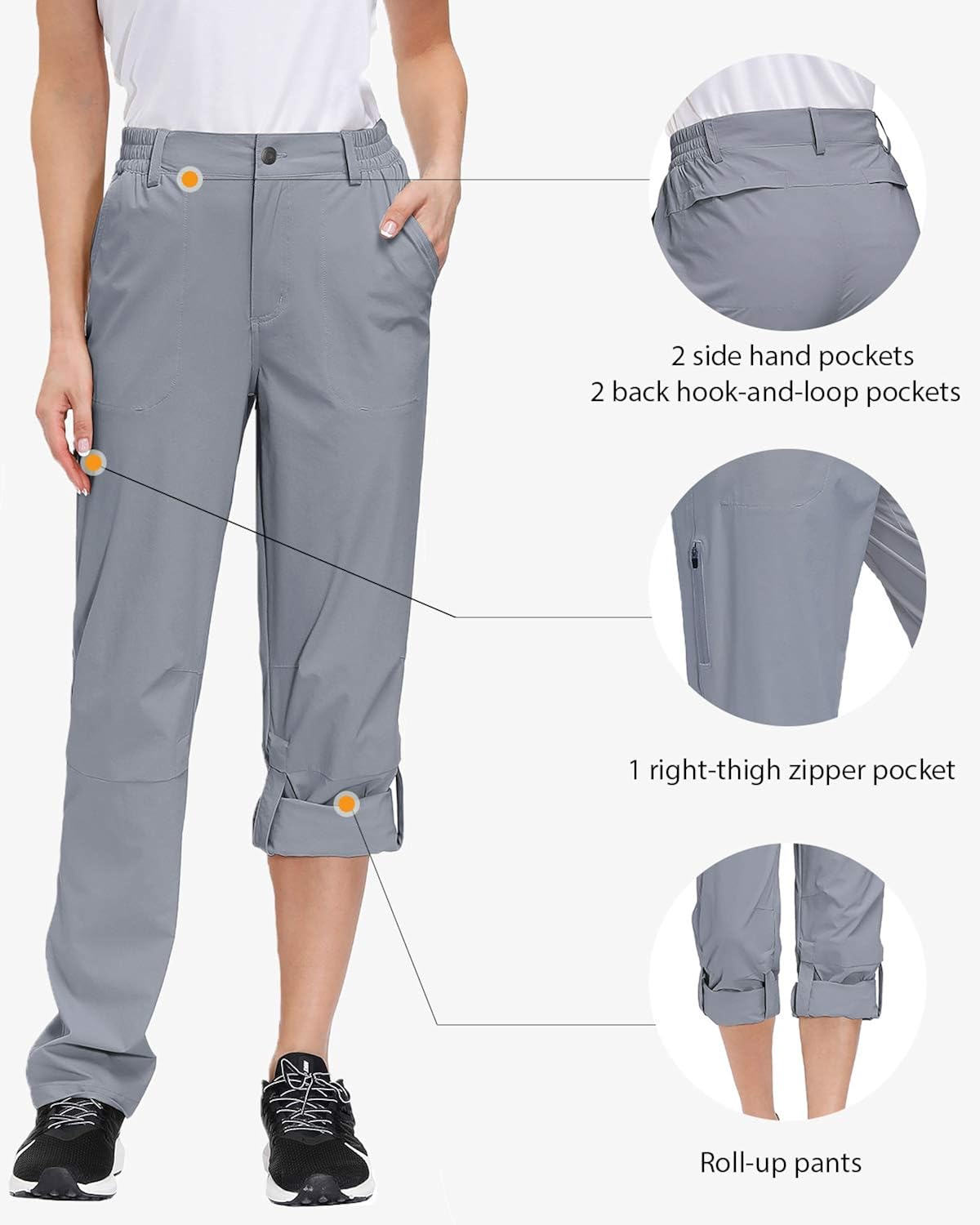 Libin Women's Hiking Pants Lightweight Quick Dry Convertible Roll Up Outdoor Capri Pants, UPF 50, Stretch, Water Resistant: Clothing