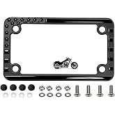Motorcycle American Flag 3D Embossed License Plate Frame | Black, Stainless Steel Mounting Hardware, Fits Standard 7