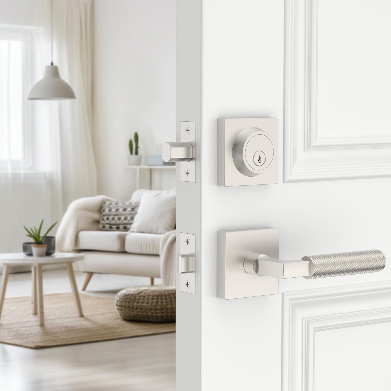 Photo 1 of Amerdeco Front Door Lock Set with Double Cylinder Deadbolt, Exterior Entry Door Lever, Heavy Duty Entry Door Locksets for Left or Right Hand Exterior Door?Brushed Satin Nickel 2 Pack?