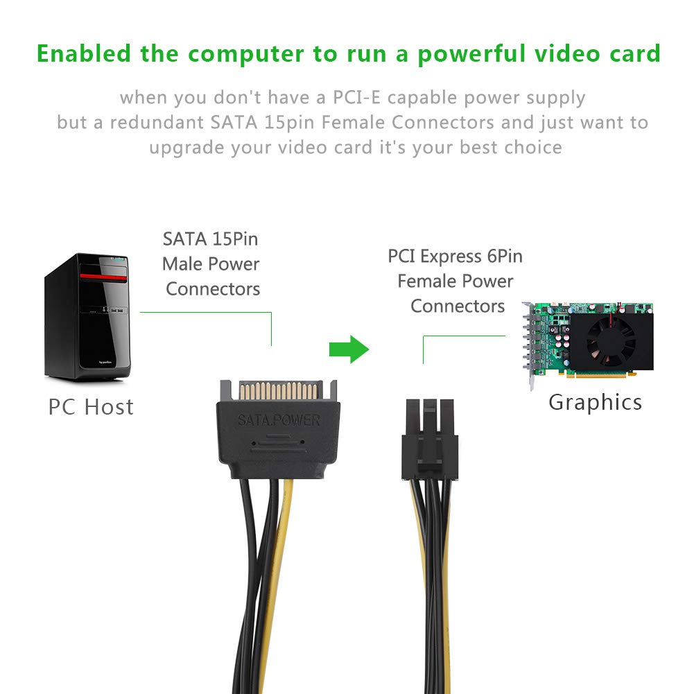 UGREEN Sata Power Cable Sata15 Pin to 6 Pin PCI Express Graphics Video