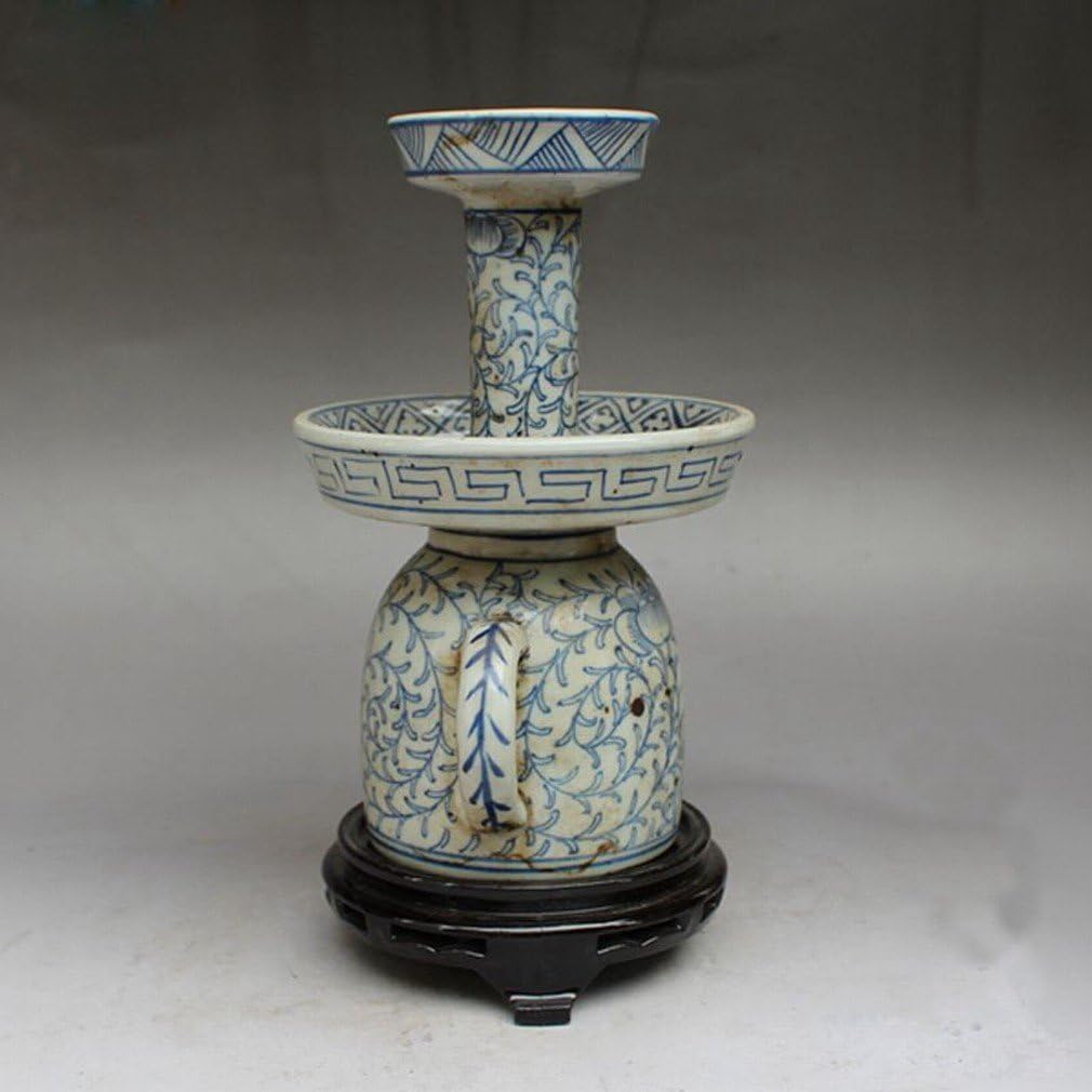 QGD Blue and White Porcelain Lotus Lamp Lamp Teapot Handmade Ancient Porcelain Qing Antique Antiques Collection Decoration,A